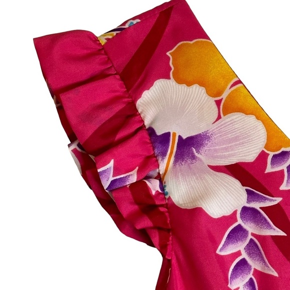 Vintage Hukilau Fashions Hawaiian Maxi Dress Pink Floral Tropical Luau Size 12 - Picture 6 of 10